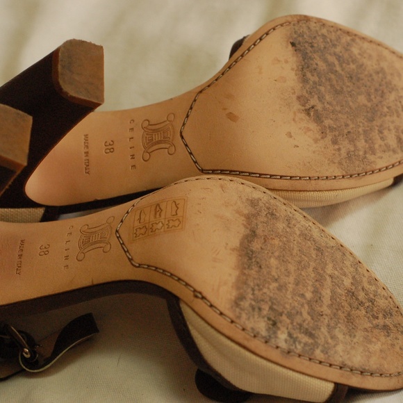 Celine Beige Brown Open Toe Heels Sandals Size 38 - Picture 6 of 8